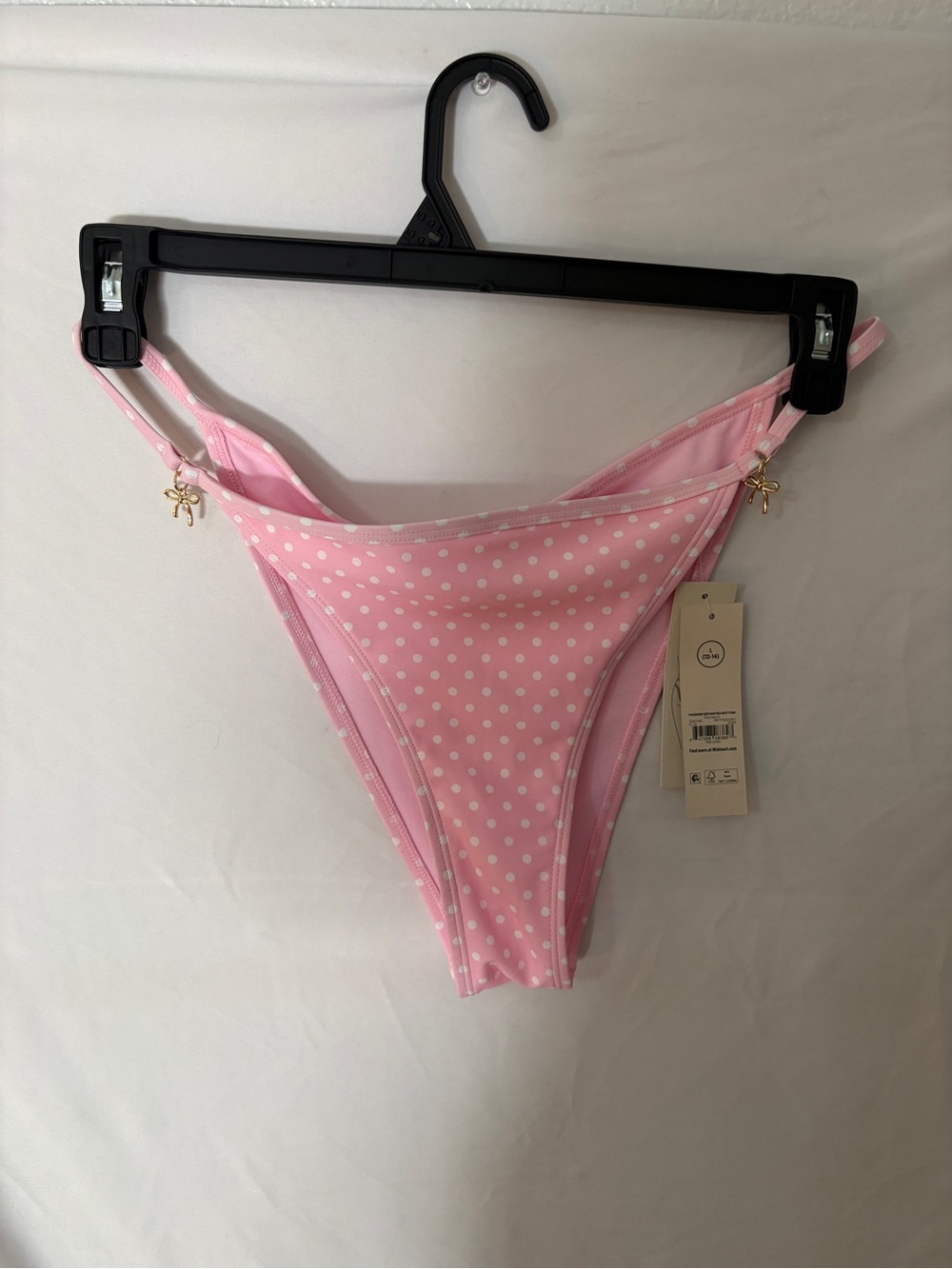 No Boundaries Pink Polka Dot Bikini Bottoms with Gold Charm Accents